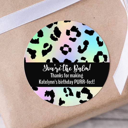 Pastel Rainbow Leopard Print Birthday Party PRINTED 2" Square or Round Party Favor LABELS | Cheetah Print Favor Labels [4235]