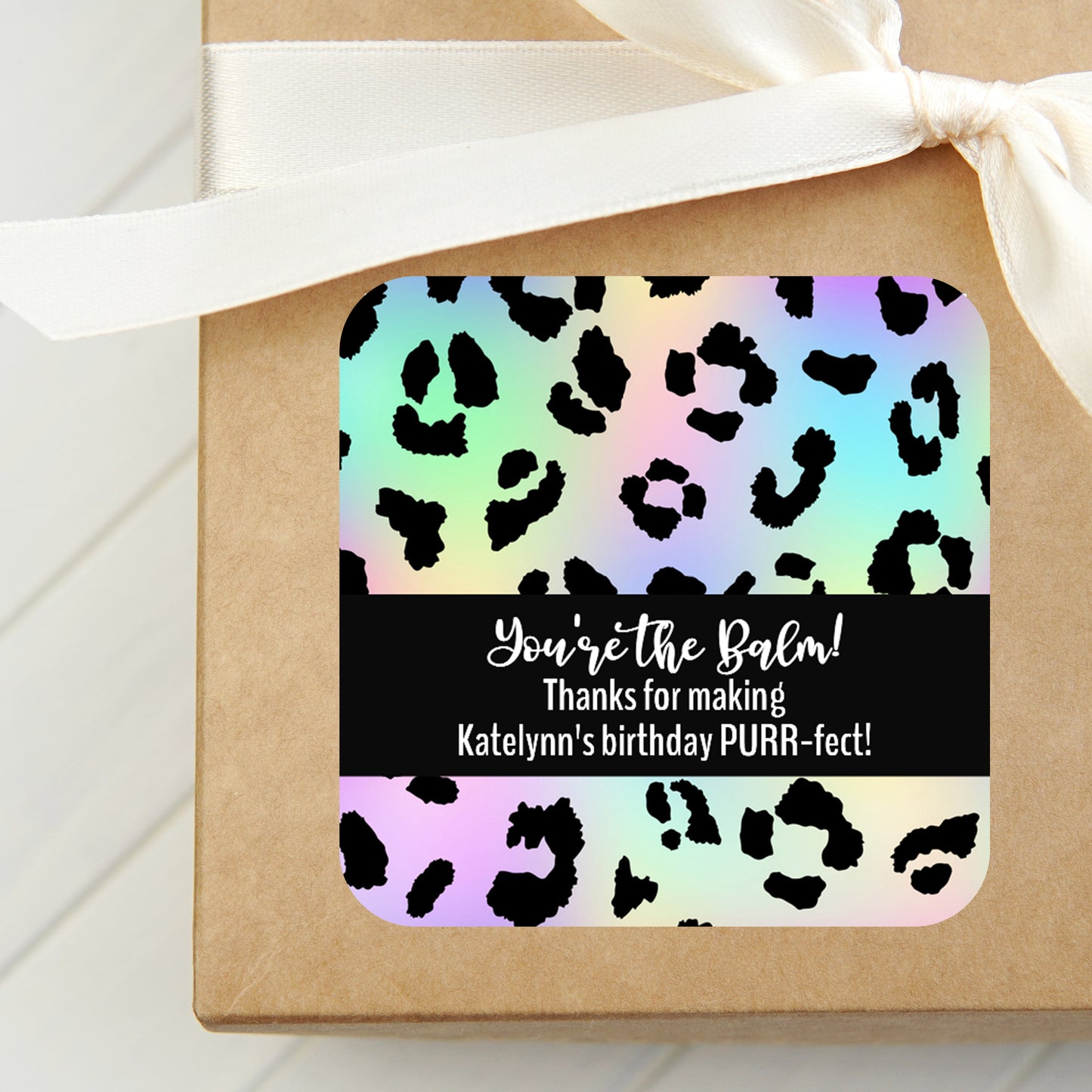 Pastel Rainbow Leopard Print Birthday Party PRINTED 2" Square or Round Party Favor LABELS | Cheetah Print Favor Labels [4235]