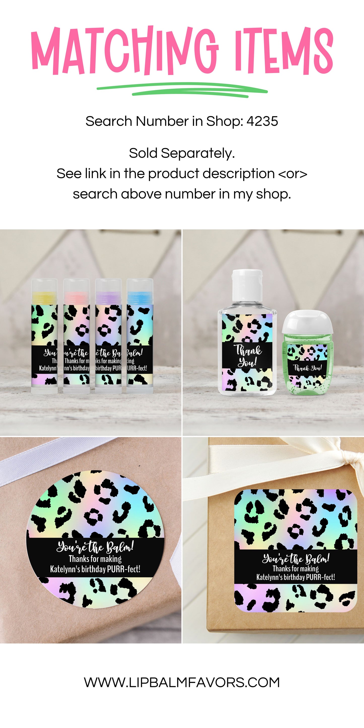 Pastel Rainbow Leopard Print Birthday Party PRINTED 2" Square or Round Party Favor LABELS | Cheetah Print Favor Labels [4235]