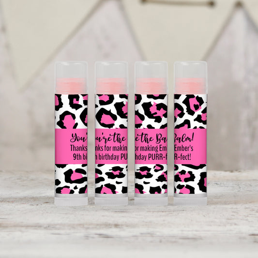 Pink Leopard Print Party Favors: Personalized PRINTED Lip Balm LABELS for Pink Cheetah Print Birthday or Bachelorette Lip Balm Favor [4236]