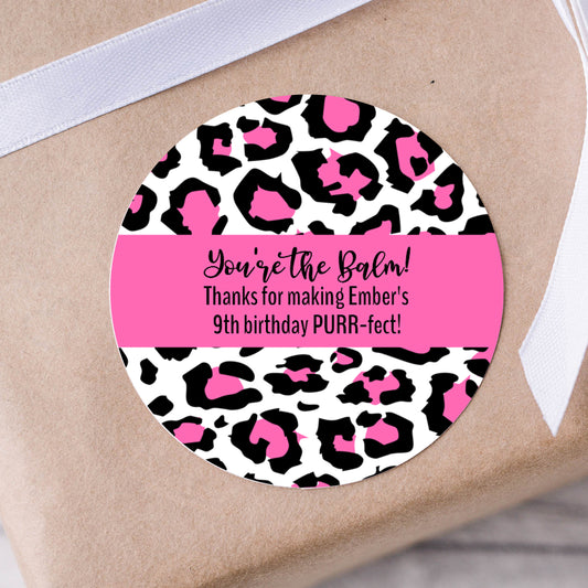 Pink Leopard Print Birthday Party PRINTED 2" Square or Round Party Favor LABELS | Cheetah Print Favor Labels for Birthday Party Favor [4236]