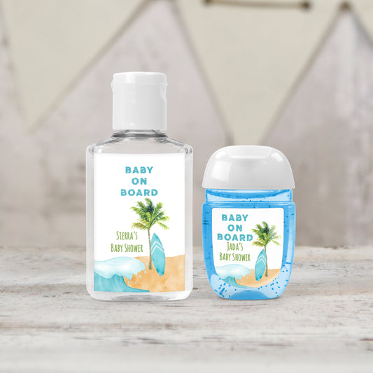 Baby on Board Theme Personalized PRINTED Hand Sanitizer LABELS| Beach Baby Shower Favors | Surfing Baby Shower | Summer Baby Shower [4252]