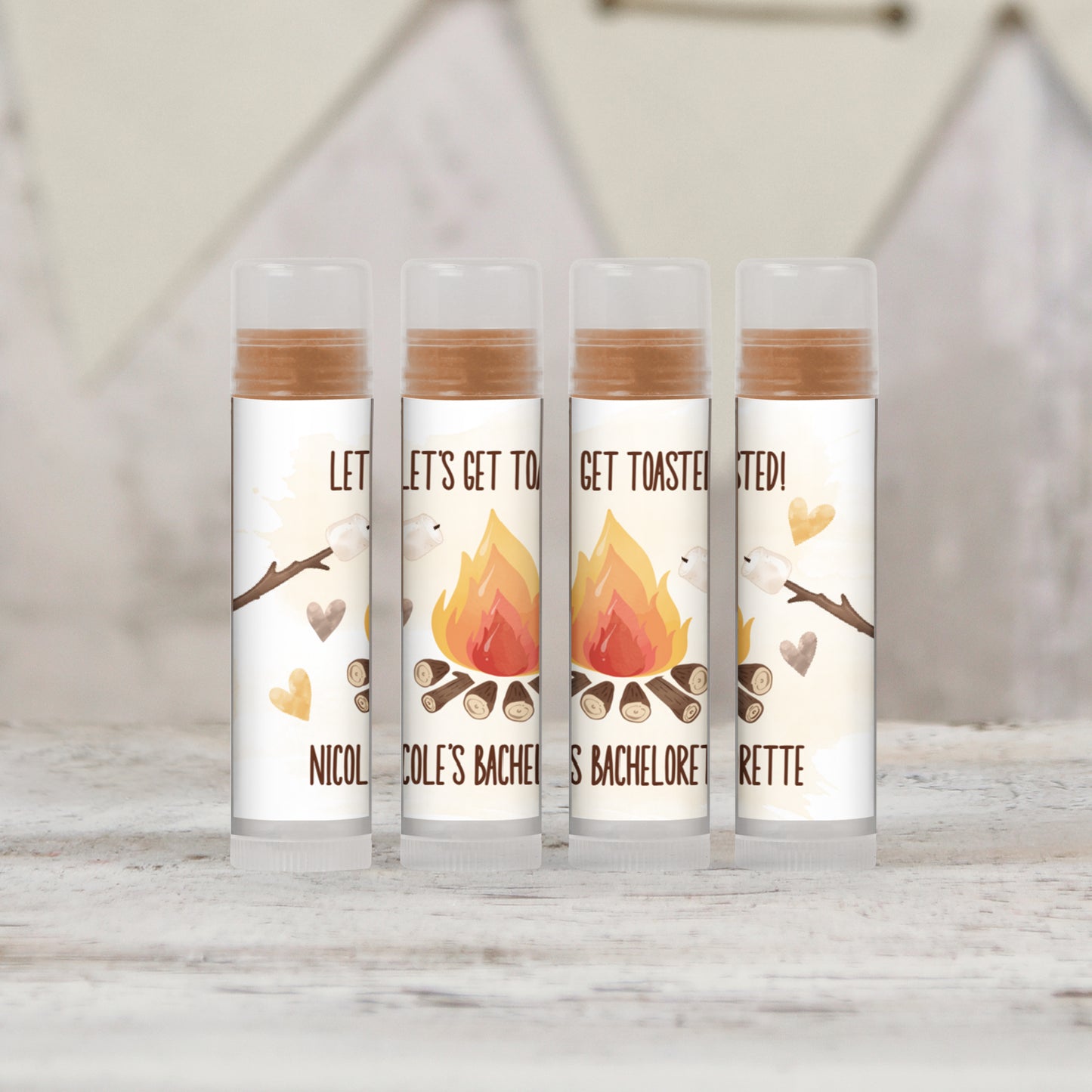 PRINTED Lip Balm LABELS for Let's Get Toasted S'mores Theme Party | Camp Bachelorette | Bachelorette Party Favors | Adult Birthday [4267]