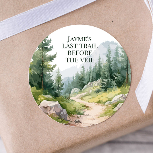 Last Trail Before the Veil Bachelorette PRINTED 2" Square or Round Party Favor LABELS | Camp Bachelorette Birthday Party Sticker [4270]