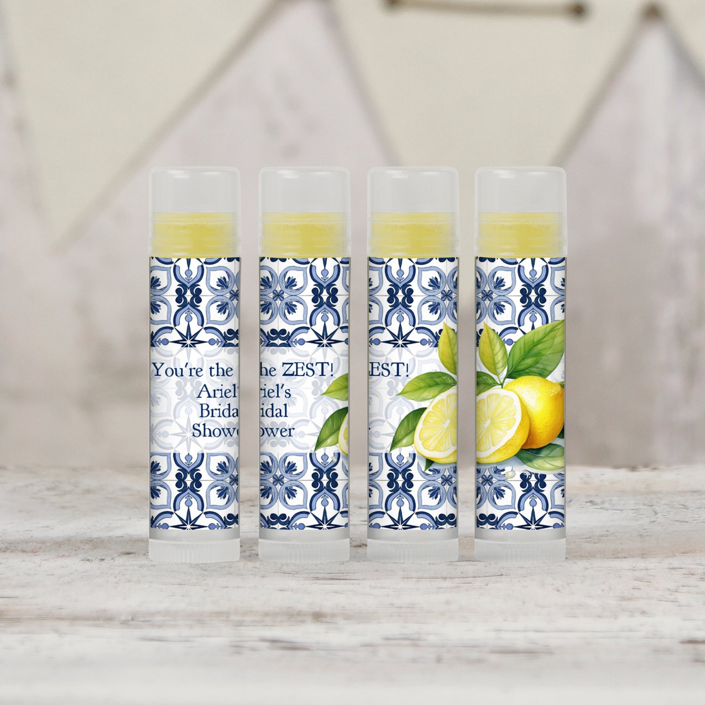 Mediterranean Bridal Shower Personalized PRINTED Bridal Shower Lip Balm LABELS | Lemon Baby Shower Favors | You're the Zest [4302]