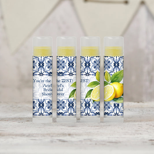 Mediterranean Bridal Shower Personalized PRINTED Bridal Shower Lip Balm LABELS | Lemon Baby Shower Favors | You're the Zest [4302]