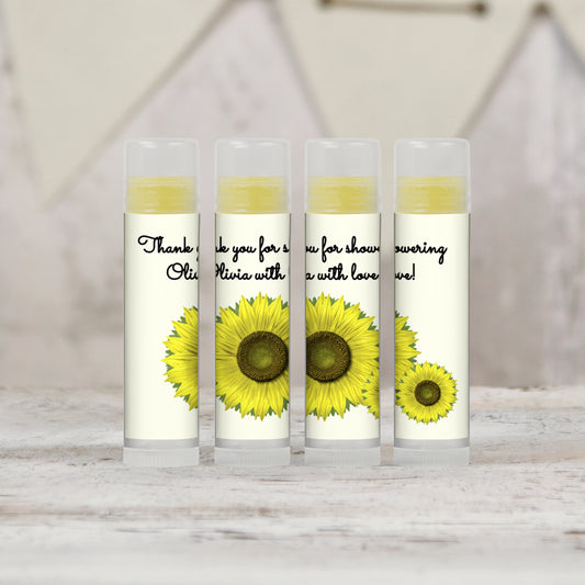 Sunflower Bridal Shower Favors Personalized PRINTED Lip Balm LABELS | Rustic Fall Floral Lip Balm Stickers for Baby Shower Favors [4341]