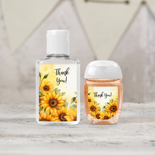 Sunflower Theme Party Personalized PRINTED Hand Sanitizer LABELS | Rustic Fall Floral Baby Shower Favors Sticker | Fall Bridal Shower [4342]