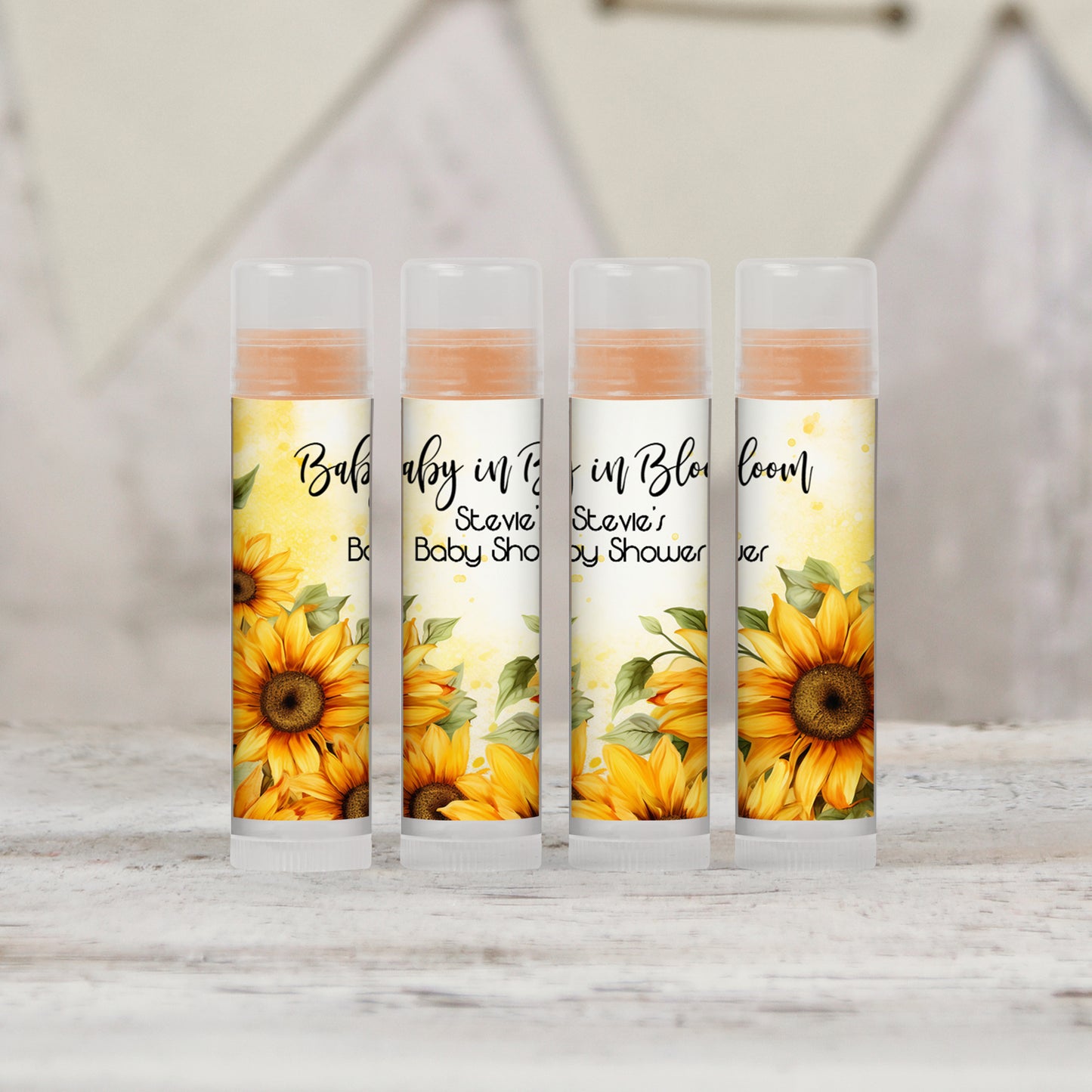 Sunflower Baby Shower Favor Personalized PRINTED Lip Balm LABELS | Sunflower Wedding Favors Sticker | Rustic Bridal Shower Theme [4342]