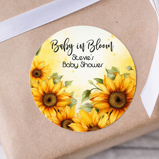 Sunflower Theme Baby Shower PRINTED 2" Square or Round Party Favor LABELS | Sunflower Bridal Shower Stickers for Favors | Fall Rustic [4342]