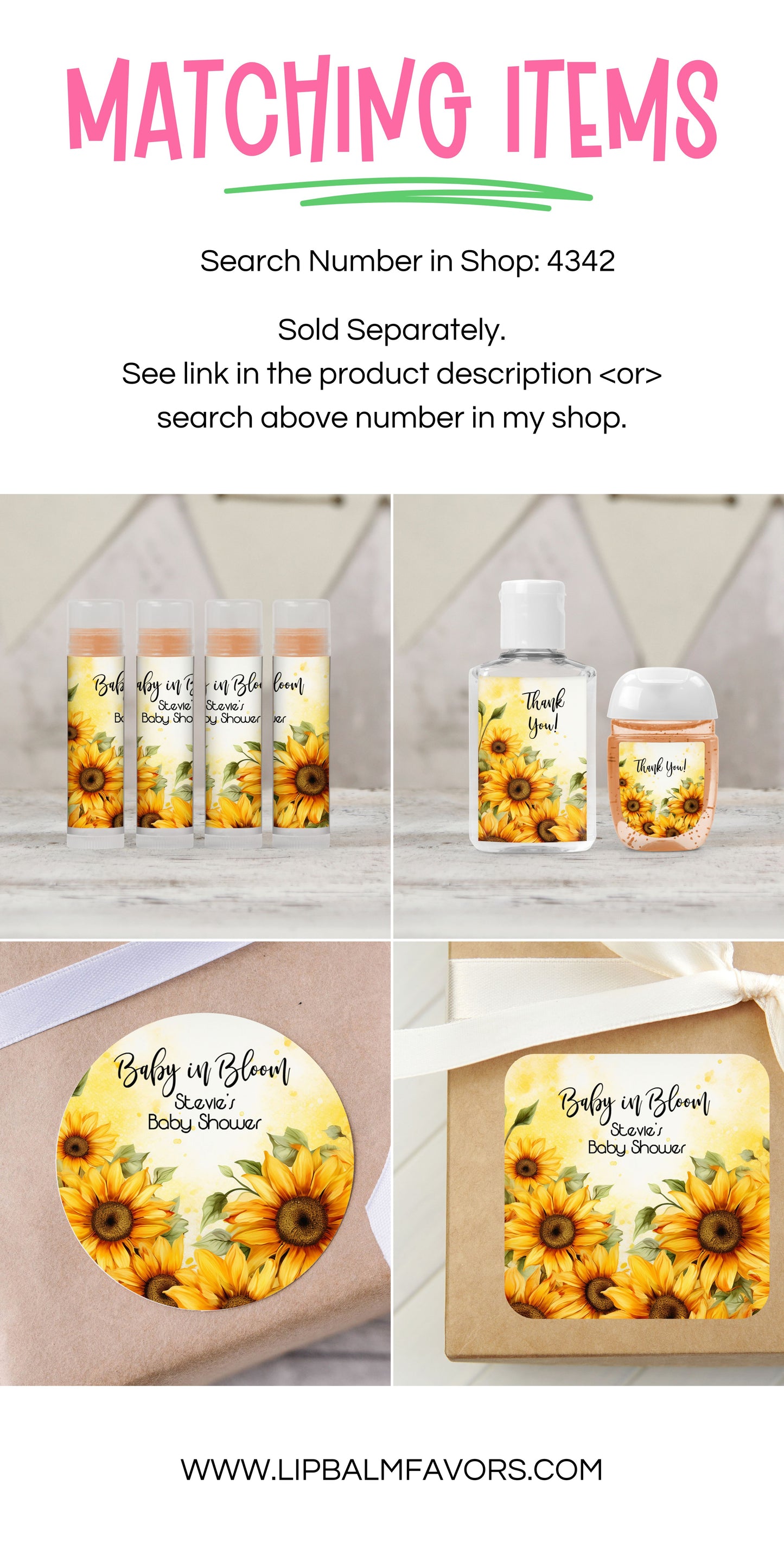 Sunflower Baby Shower Favor Personalized PRINTED Lip Balm LABELS | Sunflower Wedding Favors Sticker | Rustic Bridal Shower Theme [4342]