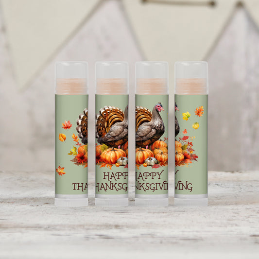 Happy Thanksgiving Turkey Themed PRINTED Lip Balm LABELS | Thanksgiving or Friendsgiving Table Lip Balm Favor Sticker [5001]