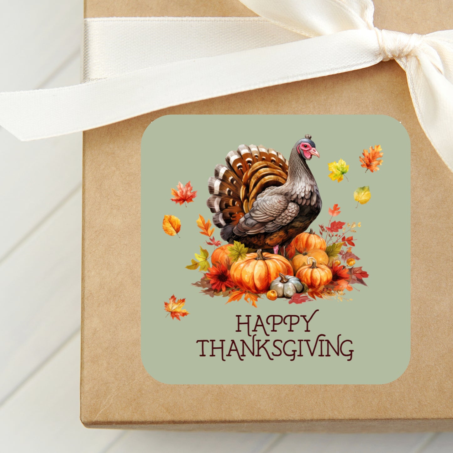 Happy Thanksgiving Turkey PRINTED 2" Square or Round Party Favor LABELS | Friendsgiving Potluck Dinner Party Stickers for Favors [5001]