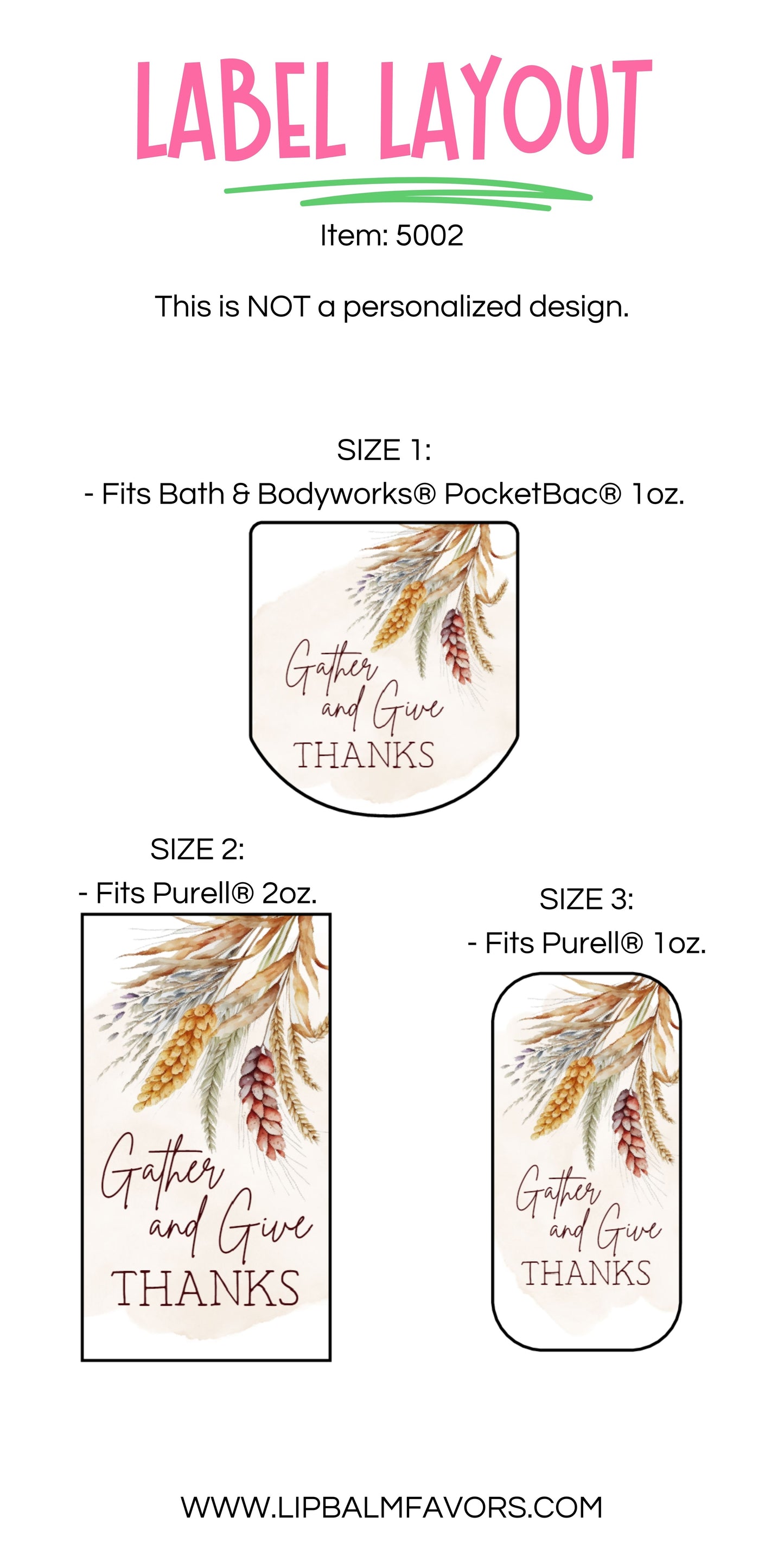 Gather and Give Thanks with PRINTED Thanksgiving Hand Sanitizer LABELS | Family Thanksgiving Dinner Table Favor Stickers [5002]