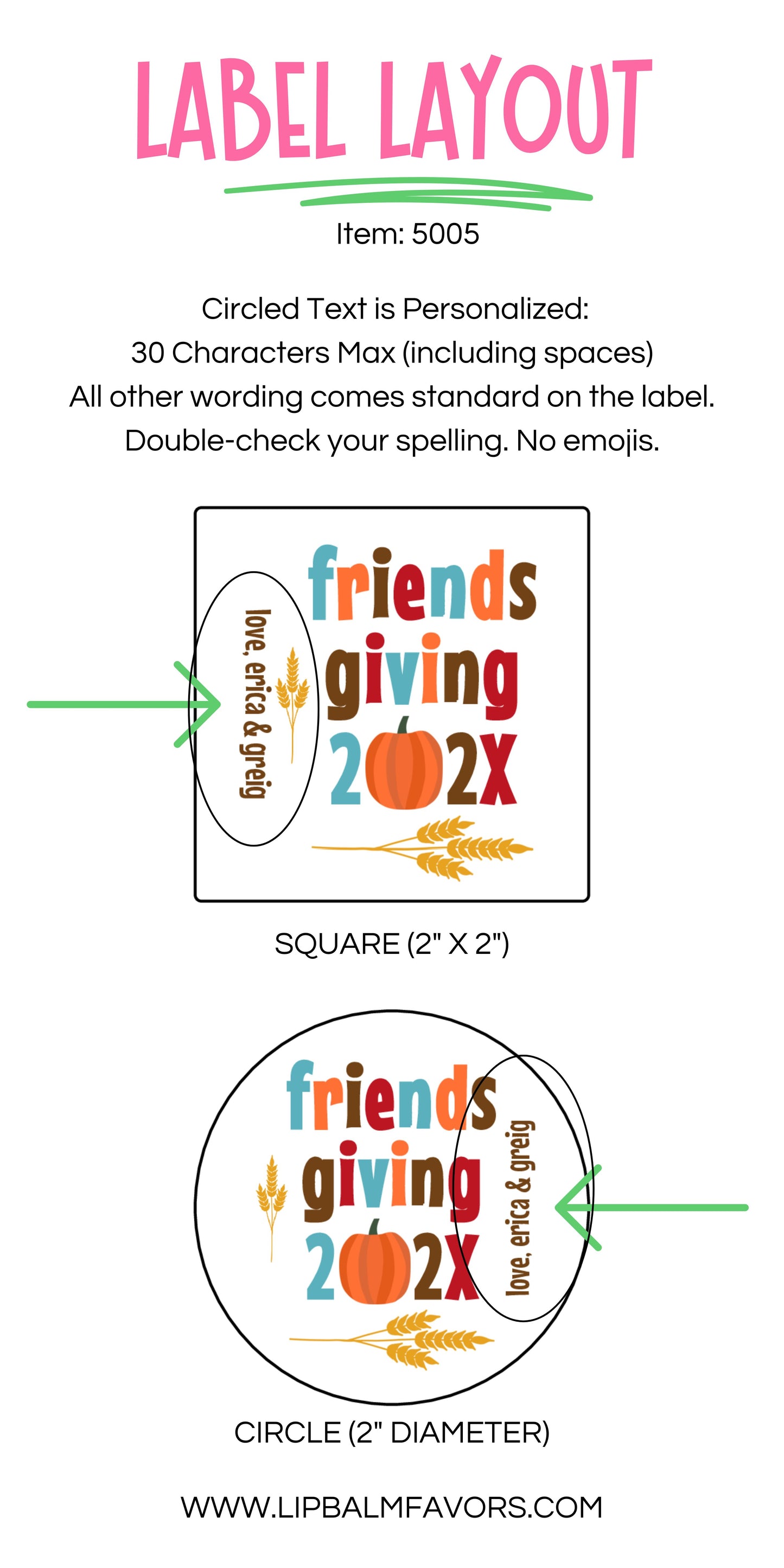 Friendsgiving PRINTED 2" Square or Round Party Favor LABELS | Friends Thanksgiving Potluck Brunch Party Favor Stickers for Lip Balm [5005]