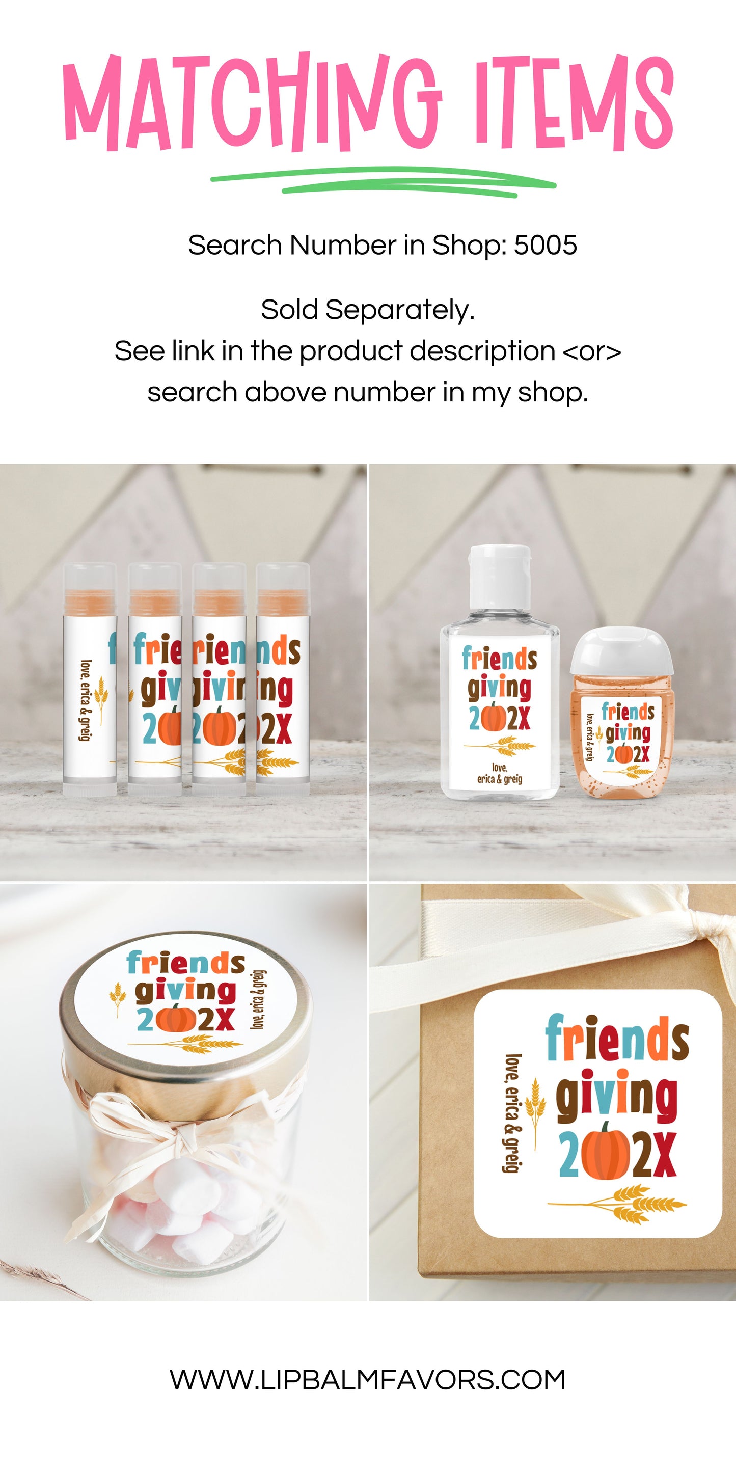 Friendsgiving Personalized PRINTED Hand Sanitizer LABELS - Perfect Party Labels for Your Friendsgiving Brunch or Dinner! [5005]