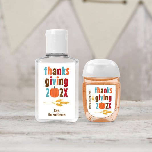 Personalized PRINTED Thanksgiving Hand Sanitizer LABELS | Thanksgiving Dinner Table Favors Chapstick Label | Thanksgiving Potluck [5006]