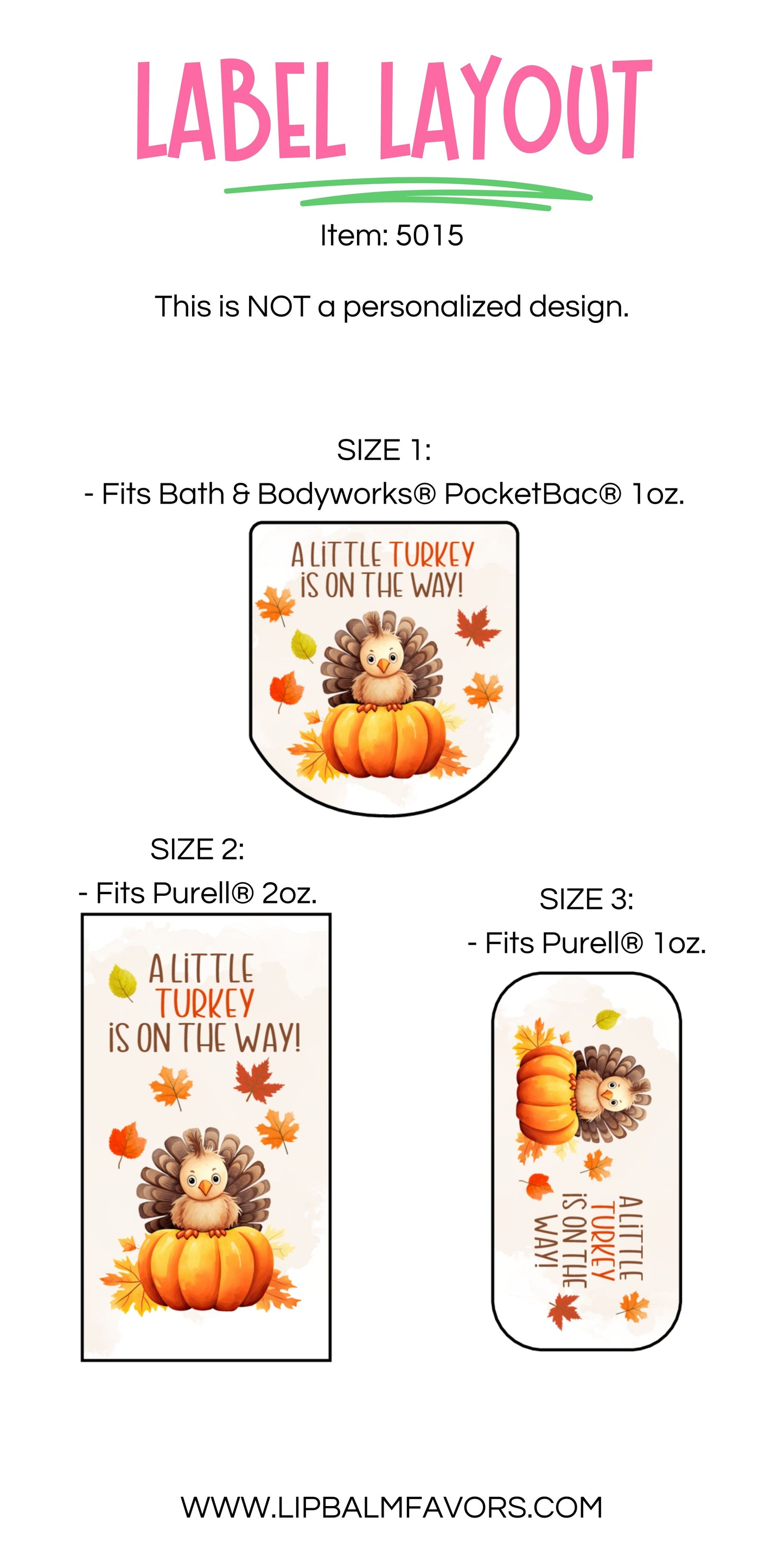 A Little Turkey is on the Way PRINTED Thanksgiving & Fall Baby Shower Hand Sanitizer LABELS with Turkey Theme [5015]