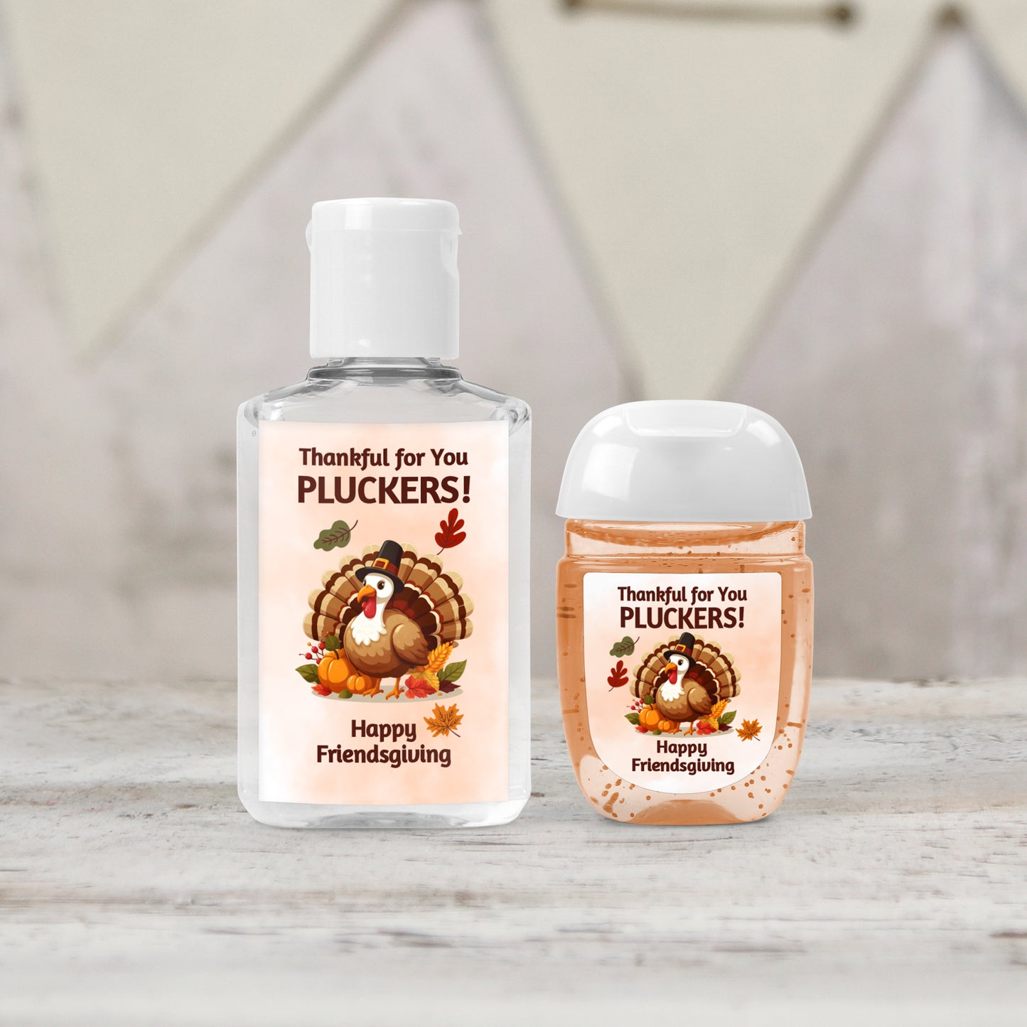 Thankful for you Pluckers Personalized PRINTED Thanksgiving Hand Sanitizer LABELS - Friendsgiving & Thanksgiving Table Favor Ideas [5020]