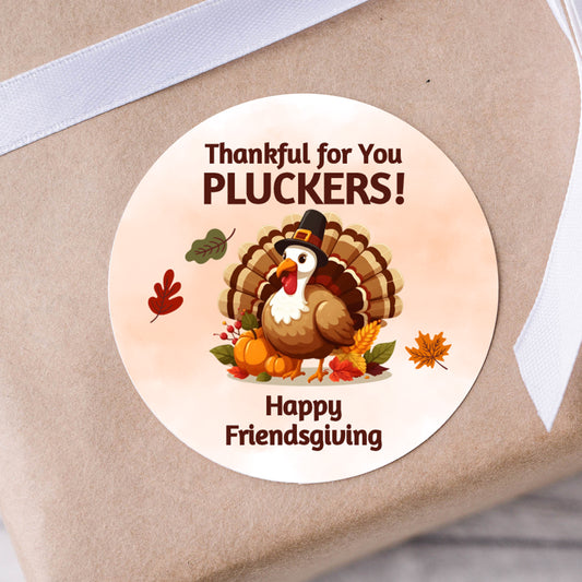 Thankful for You Pluckers Thanksgiving Turkey PRINTED 2" Square or Round Party Favor LABELS | Friendsgiving Stickers for Party Favors [5020]