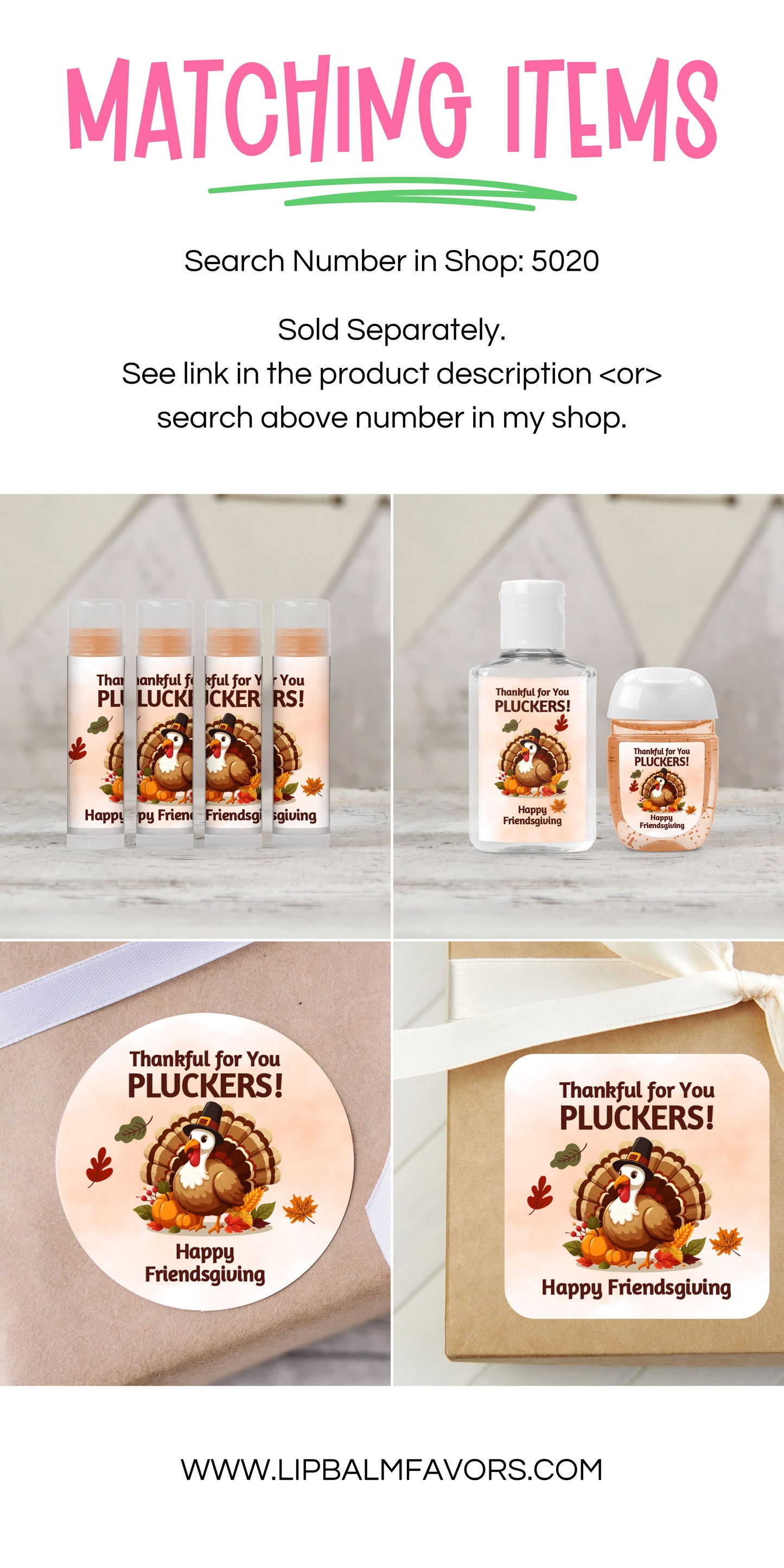 Thankful for you Pluckers Personalized PRINTED Thanksgiving Hand Sanitizer LABELS - Friendsgiving & Thanksgiving Table Favor Ideas [5020]