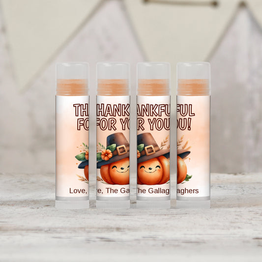 Thankful for You PRINTED Thanksgiving Lip Balm Favors LABELS - Ideal for Friendsgiving Favors & Memorable Thanksgiving Gifts! [5021]