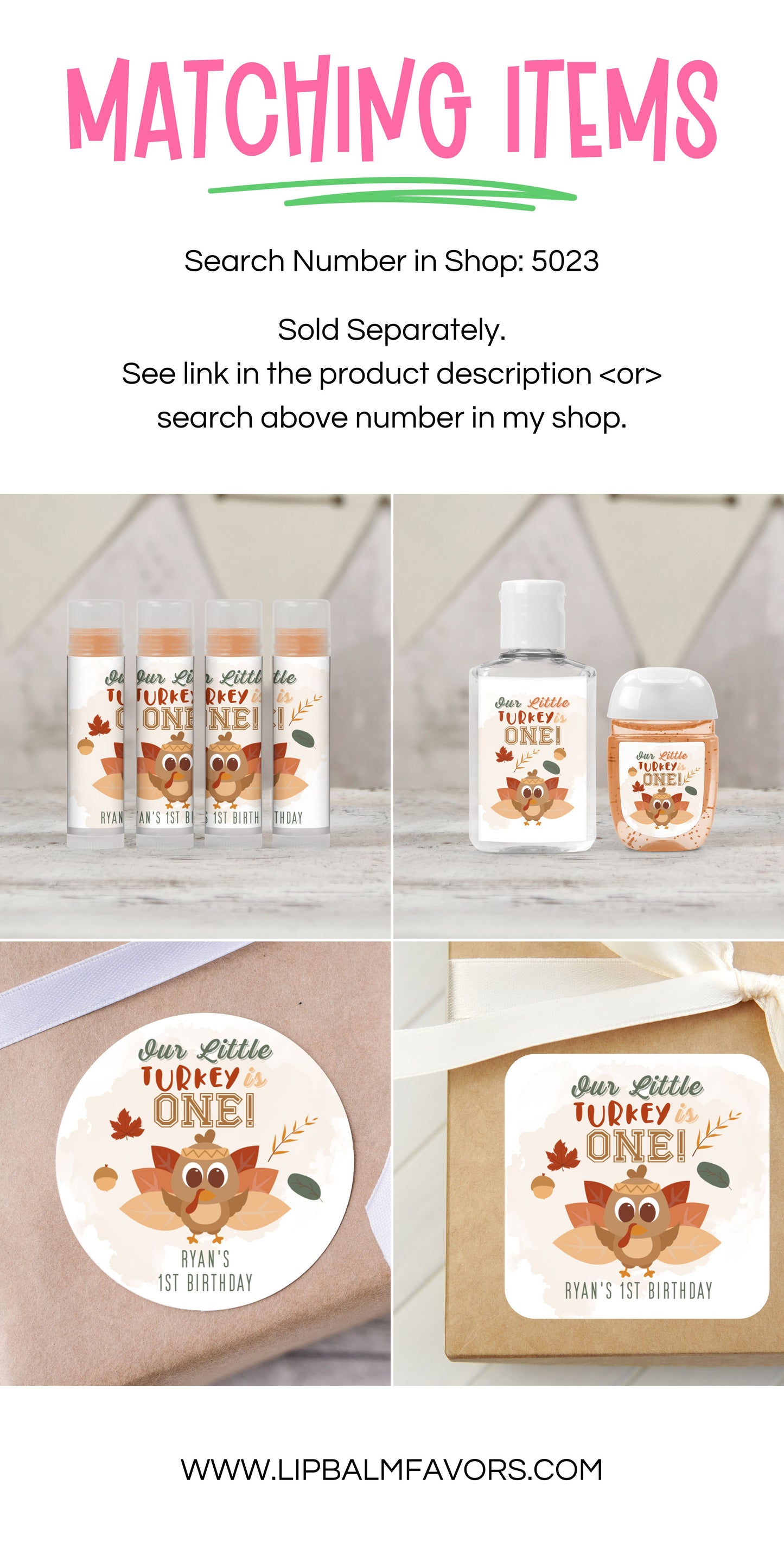 Our Little Turkey is One PRINTED 2" Square or Round Party Favor LABELS | November or Thanksgiving First Birthday Party Favor Sticker [5023]