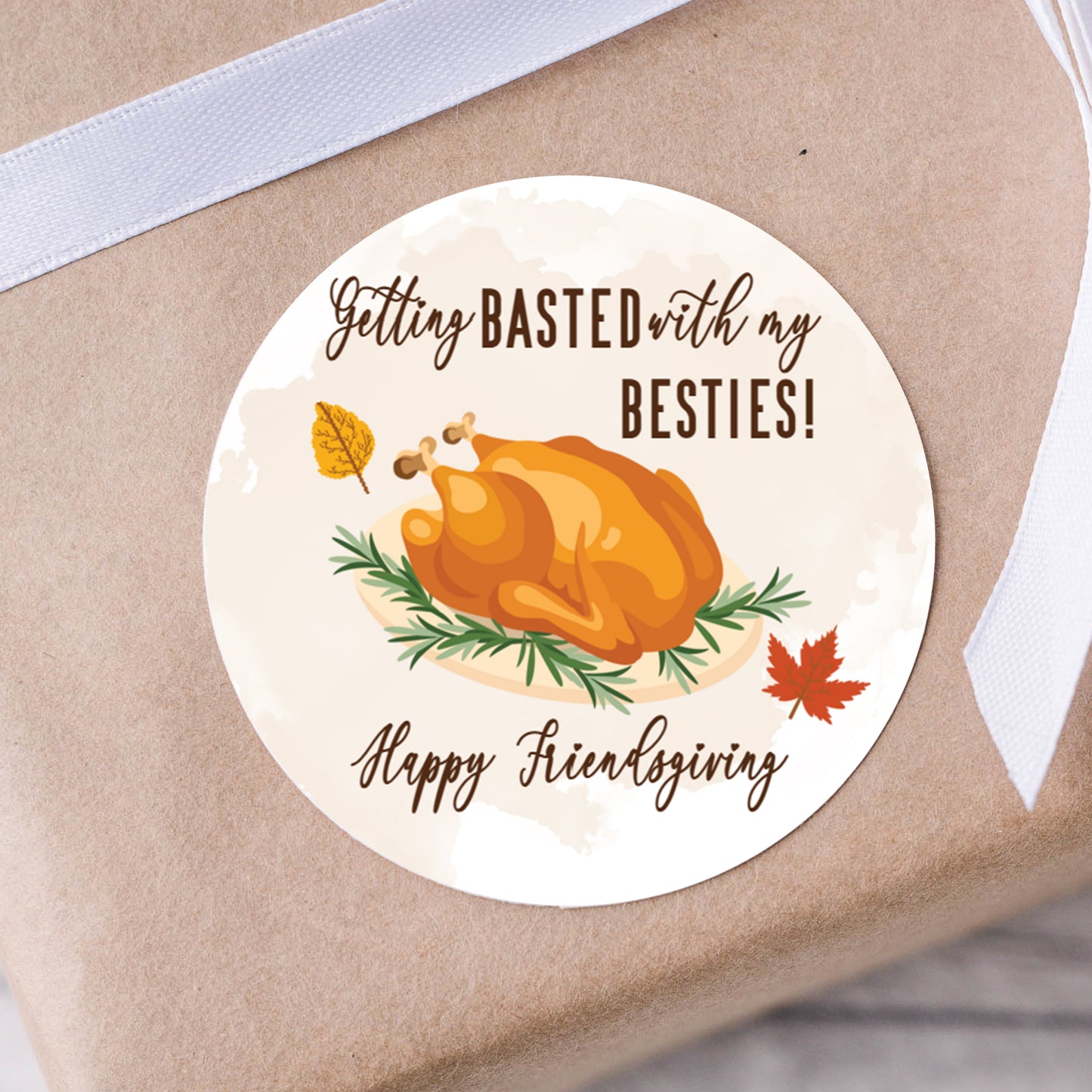 Getting Basted with My Besties Thanksgiving Turkey PRINTED 2" Square or Round Party Favor LABELS | Friendsgiving Stickers for Favors [5024]