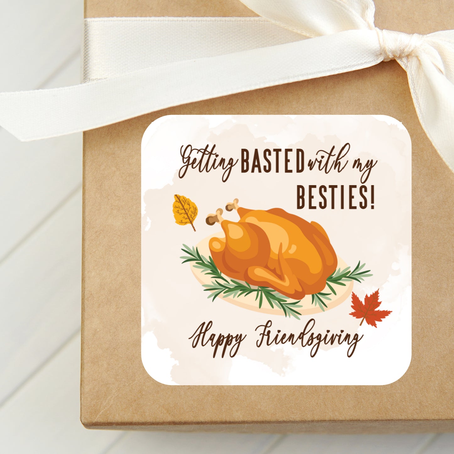 Getting Basted with My Besties Thanksgiving Turkey PRINTED 2" Square or Round Party Favor LABELS | Friendsgiving Stickers for Favors [5024]