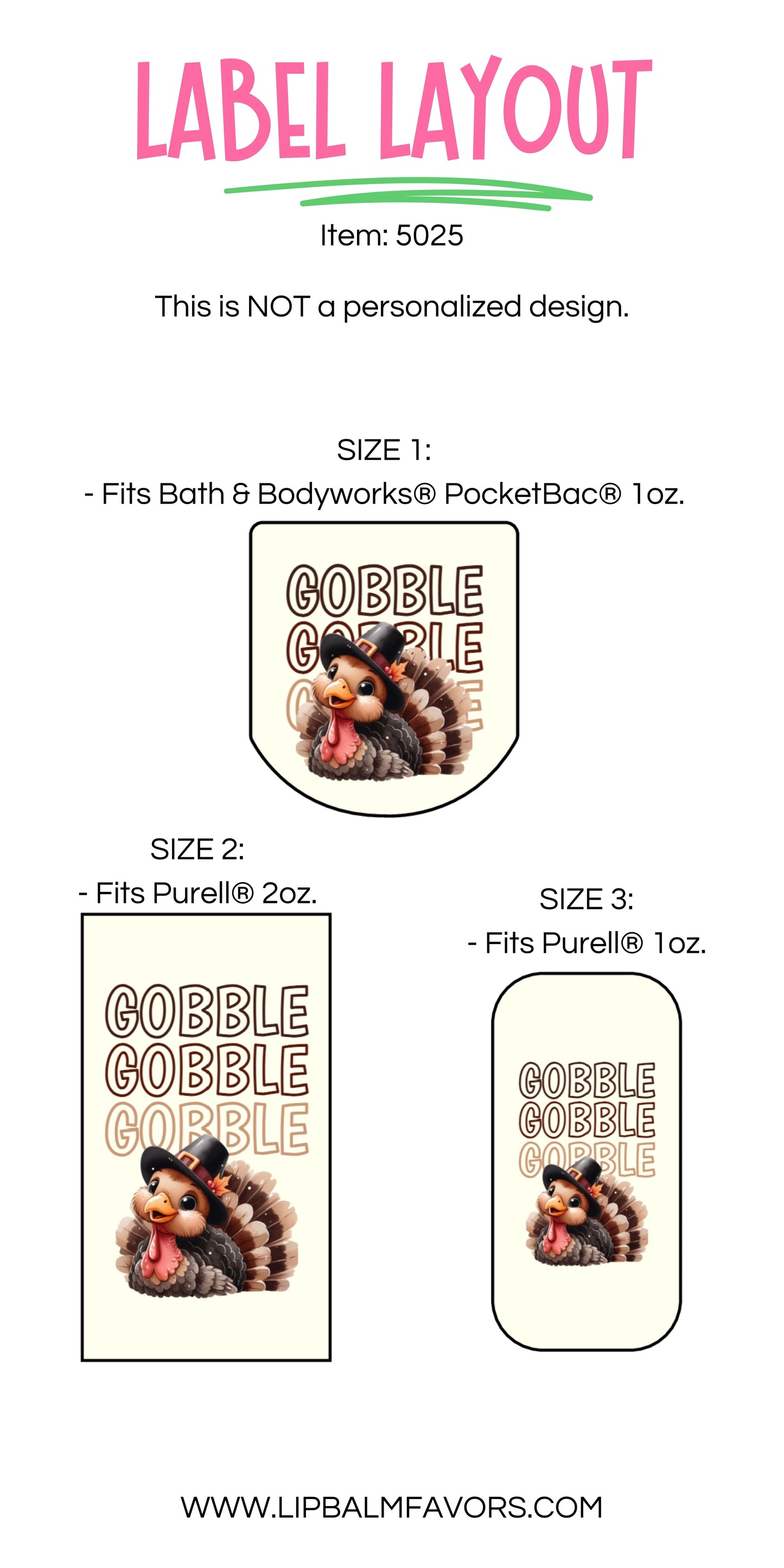 Gobble Gobble Happy Thanksgiving Turkey Themed PRINTED Hand Sanitizer LABELS - Great Thanksgiving Dinner Table Idea! [5025]