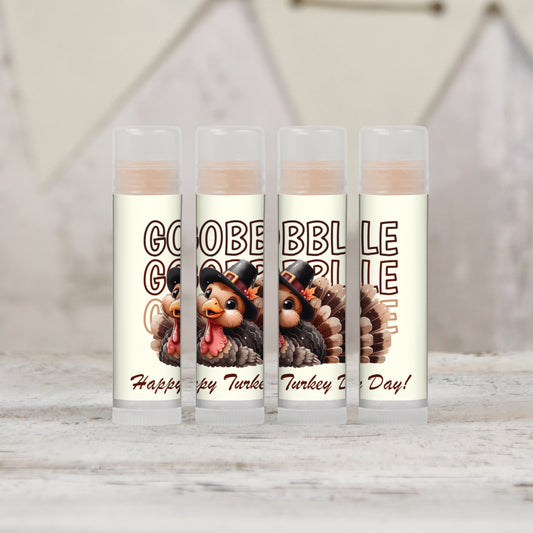 Gobble Gobble Happy Thanksgiving PRINTED Lip Balm LABEL - Turkey Favor for Thanksgiving Dinner Favors, Thanksgiving Gift Table Ideas! [5025]