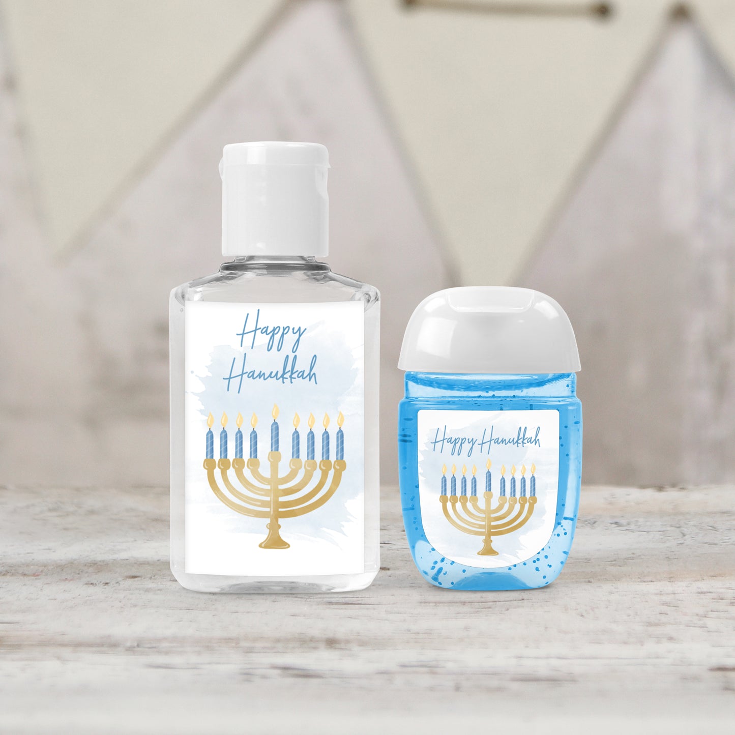 Happy Hanukkah Menorah PRINTED Hand Sanitizer LABELS - Chanukah Party Supplies [5027]