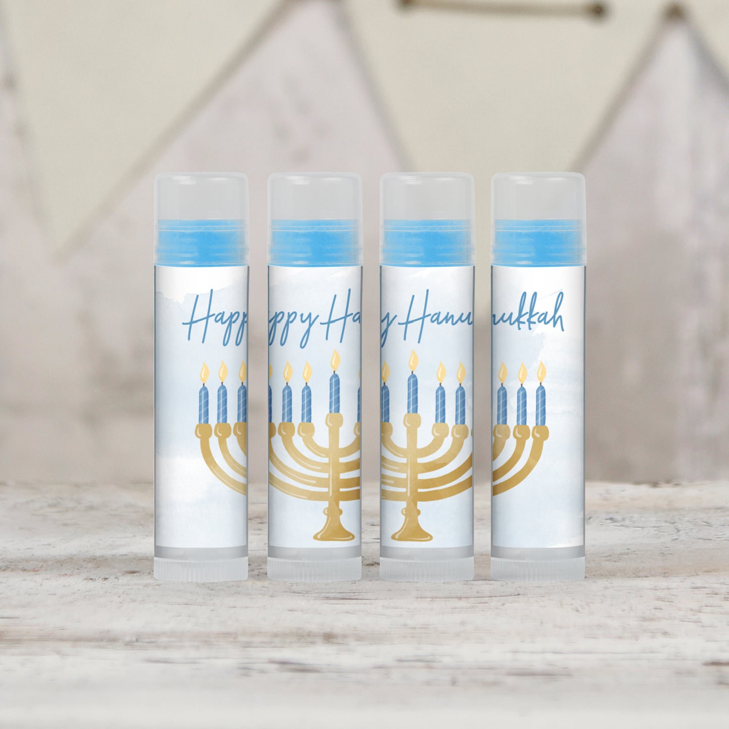 Happy Hanukkah PRINTED Lip Balm Favors LABELS - Menorah Chanukah Gifts & Gift Ideas [5027]