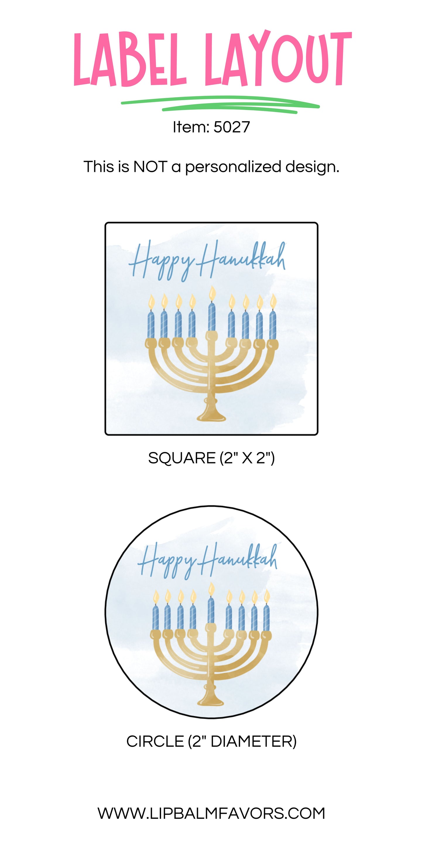 Happy Hanukkah PRINTED 2" Square or Round Party Favor LABELS | Chanukah Party Supplies | Menorah Stickers for Gifts [5027]