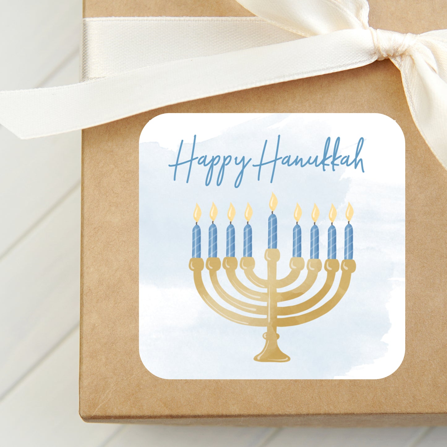 Happy Hanukkah PRINTED 2" Square or Round Party Favor LABELS | Chanukah Party Supplies | Menorah Stickers for Gifts [5027]