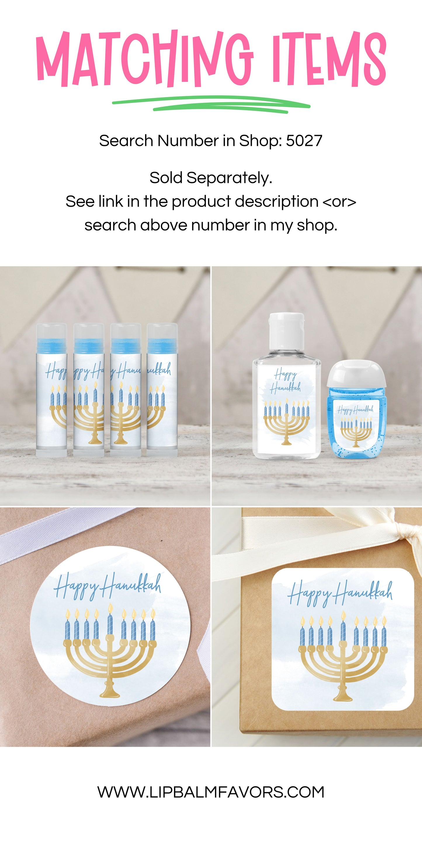 Happy Hanukkah PRINTED Lip Balm Favors LABELS - Menorah Chanukah Gifts & Gift Ideas [5027]