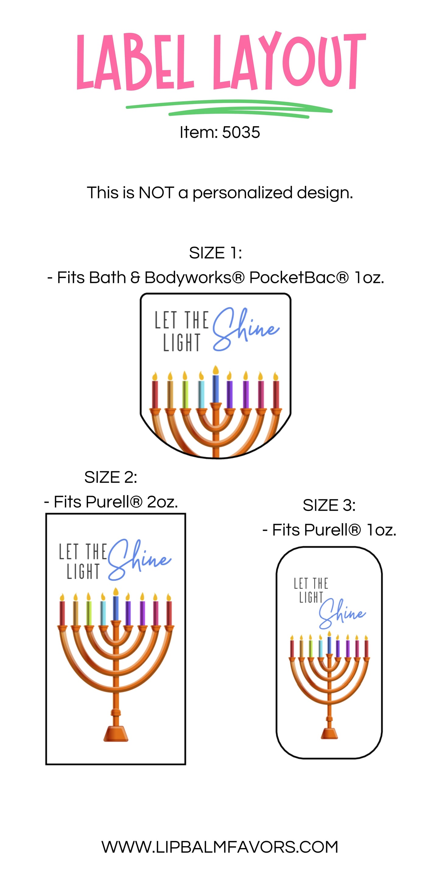 Let the Light Shine Menorah Hanukkah PRINTED Hand Sanitizer LABELS - Chanukah Design. [5035]