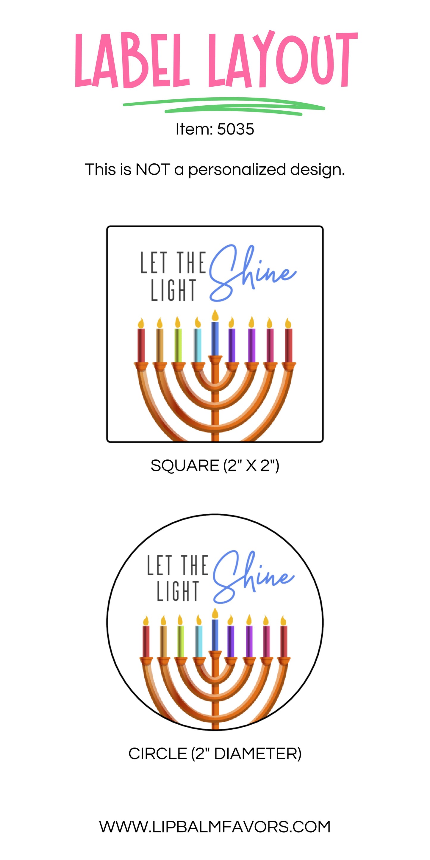 Let the Light Shine Hanukkah Menorah PRINTED 2" Square or Round Party Favor LABELS | Chanukah Stickers for Gifts [5035]