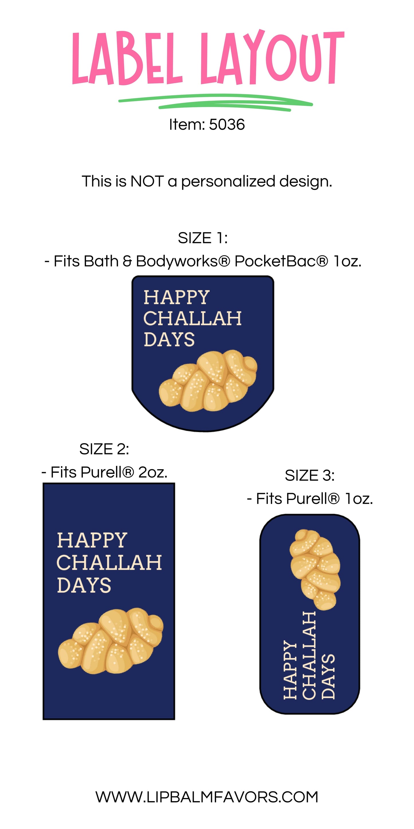 Happy Challah Days Hanukkah PRINTED Hand Sanitizer LABELS - Chanukah Themed Design [5036]