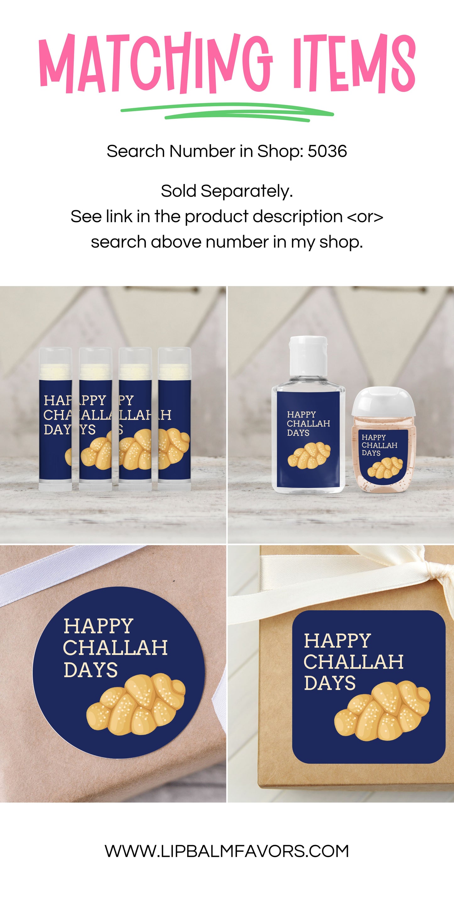 Happy Challah Days Hanukkah PRINTED Hand Sanitizer LABELS - Chanukah Themed Design [5036]