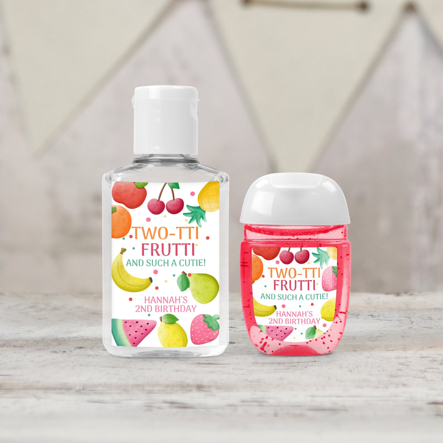 Twotti Frutti Birthday PRINTED Hand Sanitizer LABELS | Second Birthday Theme Girl | 2nd Birthday for Girl | Girl 2nd Birthday Favor [6001]