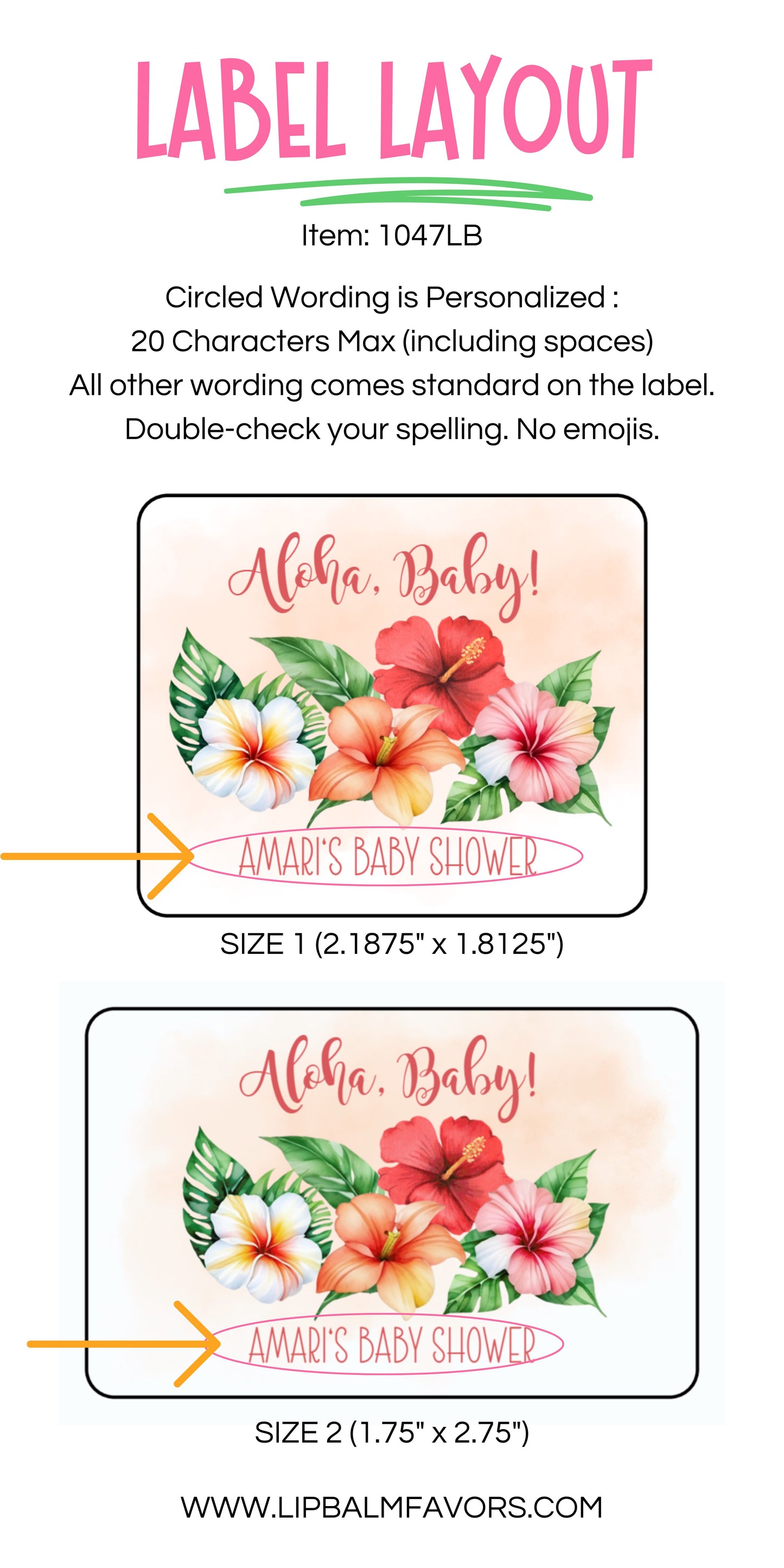 Printed Lip Balm LABELS | Aloha Baby Shower Favors | Tropical Baby Shower Favors | Hawaiian Luau Baby Shower | Hibiscus Floral Theme [1047]